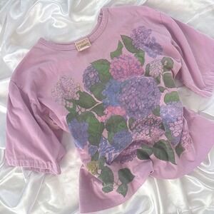 Vintage Josephs Colours Hydrangea Floral Cotton T-Shirt Purple Medium USA Made